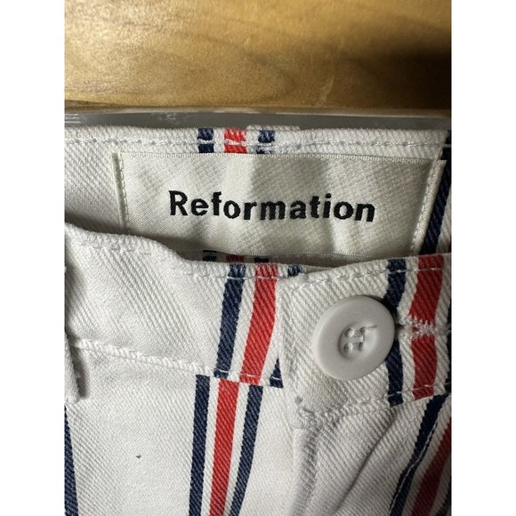 Reformation Grenada Striped Denim Jeans Size S Mid Rise Red White Blue Pants NWT - Picture 5 of 7